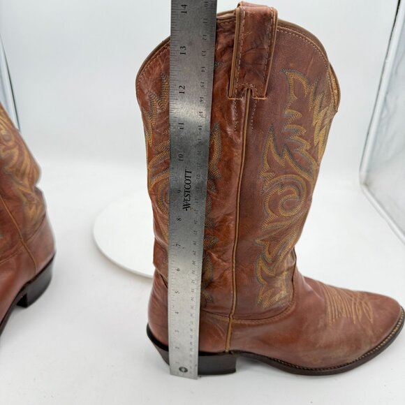 Justin Elmer Men Size 10.5 EEE Brown Embroidered Round Toe Cowboy Western Boot - Picture 11 of 13